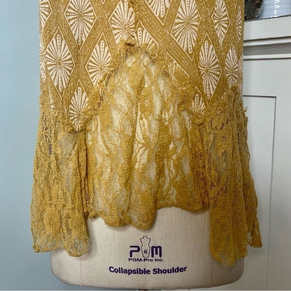 Free People Yellow Gold Flowy Lace Bell Trapeze Tank Top Small - Picture 6 of 9